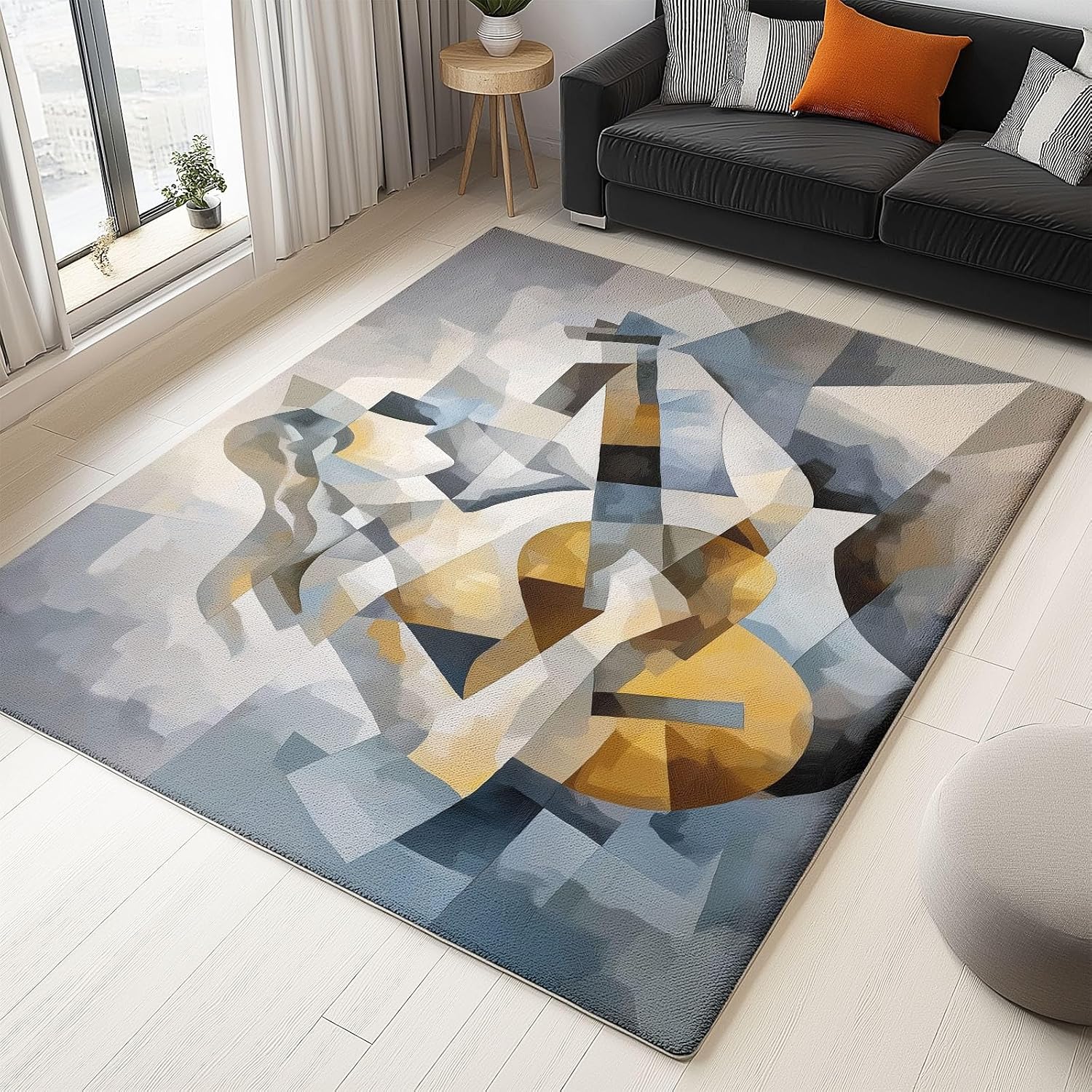 Flannel Anti-Slip Carpet, Music Elements Textures Guitar Girl Printed Design, Flannel Area Rug for Living Room Bedroom Dorm Room Decoration 6 x 9 ft Front Door mat Indoor carpett Colorful