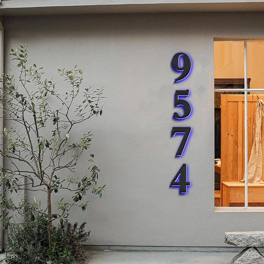Backlit Lighted LED Home Address Numbers, Stainless Steel House Address Signs, Modern Illuminated LED House Numbers, Lighted House Numbers For Outside,14 Inch/350mm,7