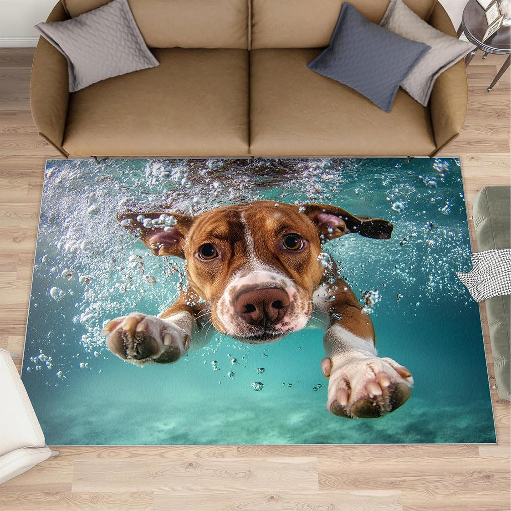 Dog Rug 6x8-6x8 Rug, Underwater Area Rugs for Living Room Bedroom, Animal Area Carpet, Puppy Washable Carpet, Dog Home Decor & Gifts