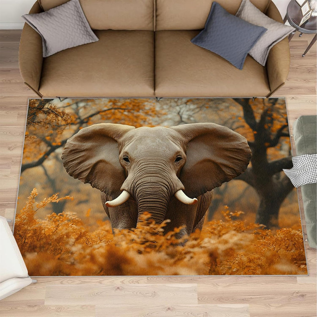 Elephant Rug 6x8, Forest Rugs for Bedroom, Animal Rugs for Living Room, Washable Area Rug for Boys Girls Room, Non Slip & Low Pile Carpet