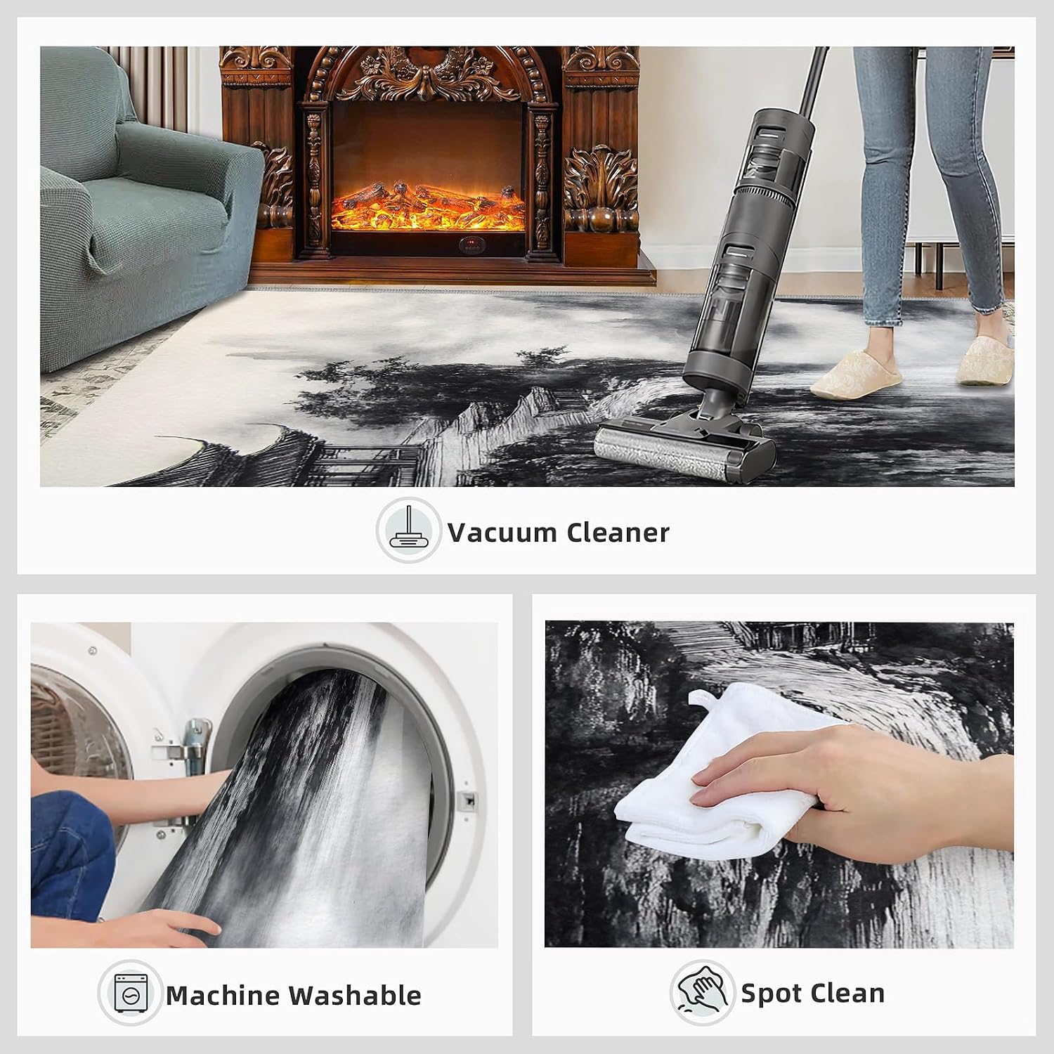 Chinese Ink Painting Area Rug 6x8 - Landscape Pavilions Large Rugs for Living Room, Traditional Carpet Area Rug for Girls Bedroom Kids Room Basement Office Classroom