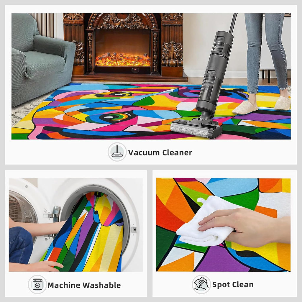 Dog Print Rugs for Bedroom, Colorful Puppy Area Rug, Animal Prints Rugs for Living Room, 6x8 Washable Rug Non Slip & Low Pile, Indoor Carpet & Home Decor