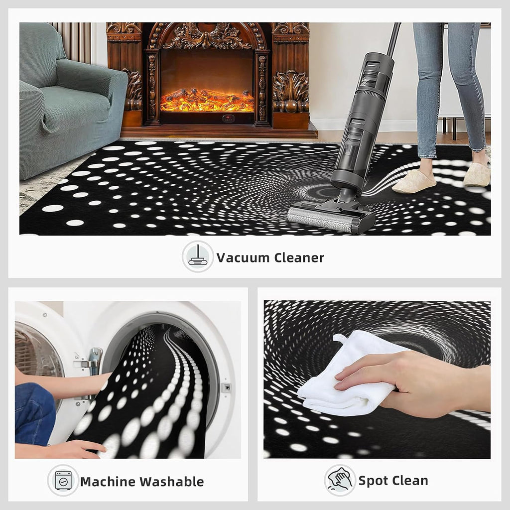Black White Polka Dots Rugs for Bedroom, 3D Optical Illusion Rug 6x8, Modern Abstract Dining Room Rugs Washable & Non Slip Large Carpet for Home Decor