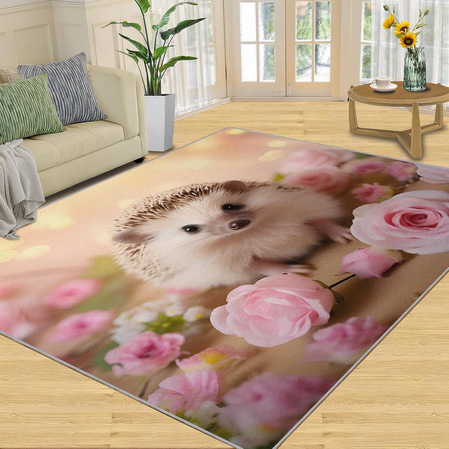 6x8 Rug Cute Guinea Pig Area Rugs, Rose Flower Romantic Easy Clean Rug, Soft Non-Skid Carpet Throw Rugs for Kids Teen Girls Boys BedroomLiving Room Bathroom Classroom Office