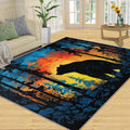 Bear Rug for Kids Room - 6x8 Large Rug, Fire and Ice Forest Rugs for Bedroom Nature Jungle Wild Animals Area Rugs for Living Room Home Decor Washable Rug