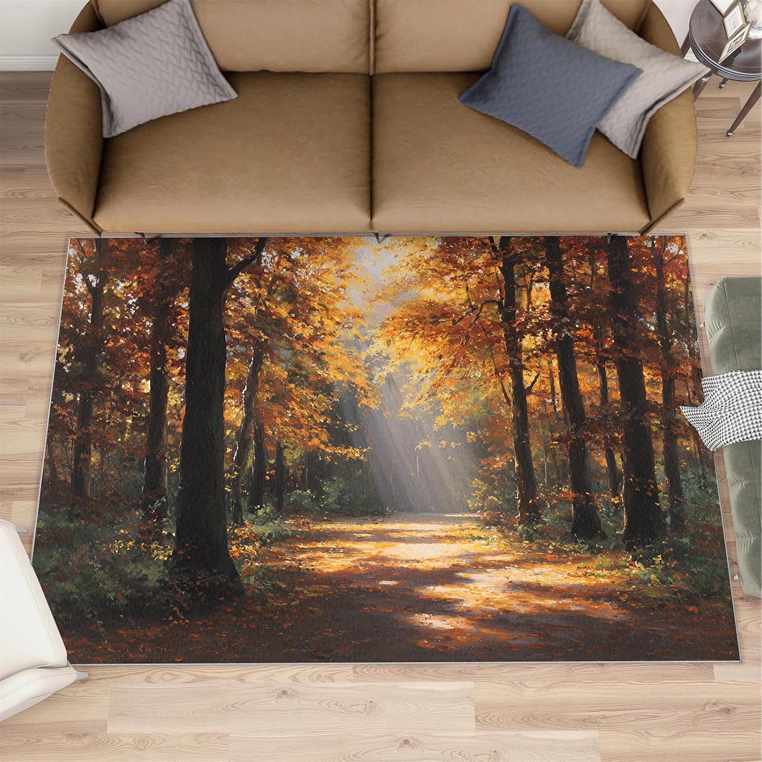 Forest Rugs for Bedroom, Autumn Forest Rug 6x8, Natural Scenery Dining Room Rugs Washable & Non Slip Large Carpet for Home Decor