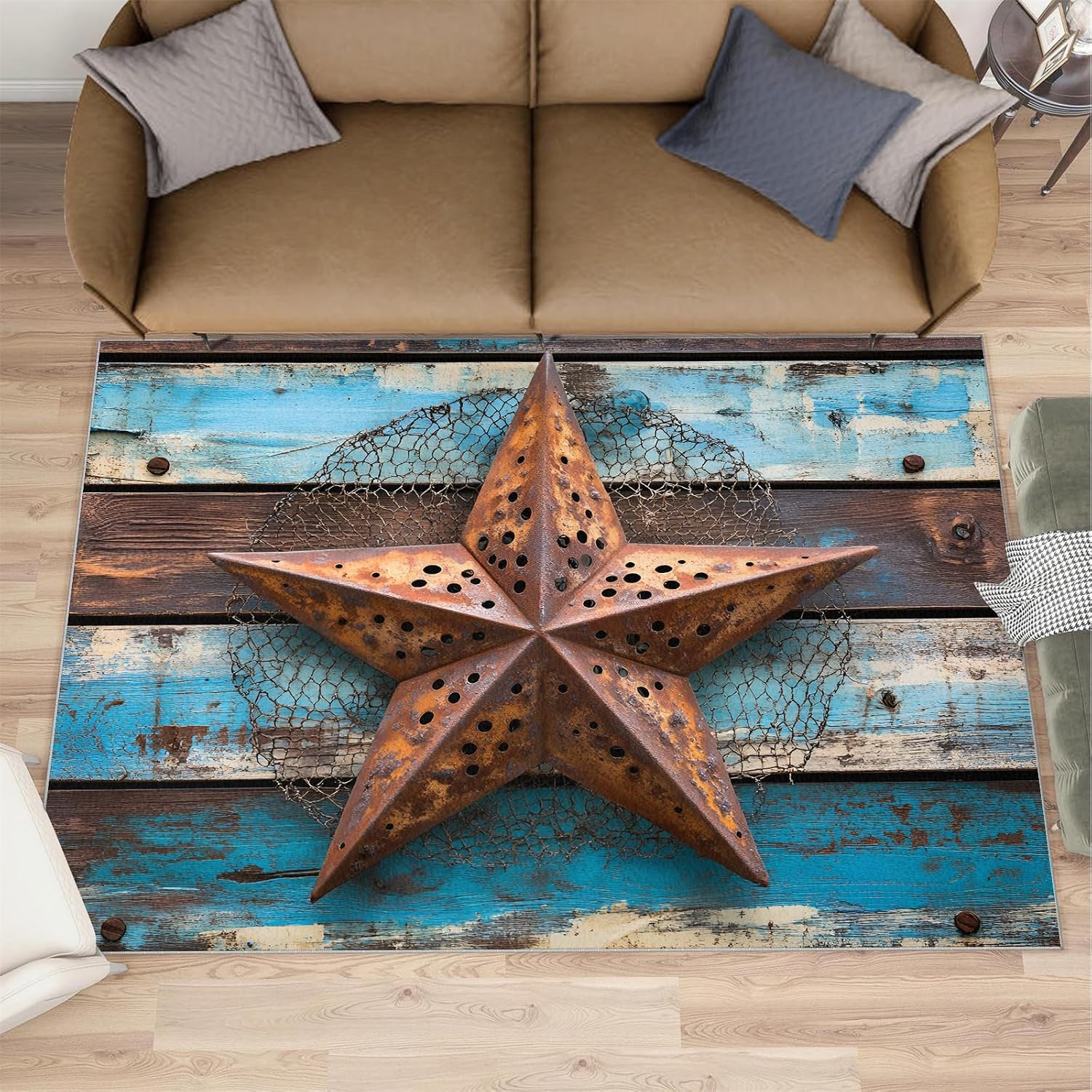 Western Texas Stars Rugs for Bedroom - 6x8 Rug, Rustic Vintage Area Rugs for Living Room, Farmhouse Carpet, Western Washable Mat, Texas Stars Home Decor & Gifts