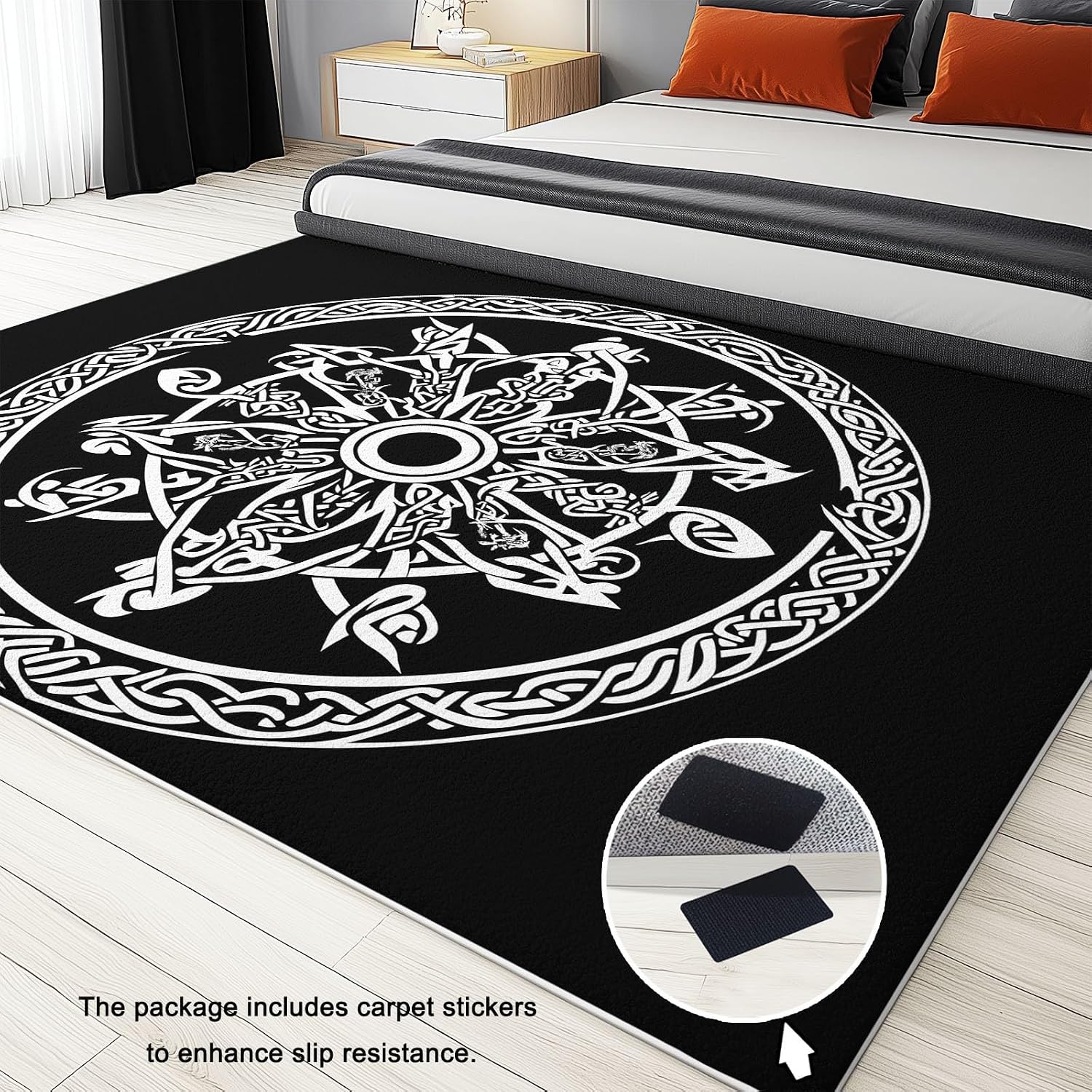 Area Rug 6x9 ft Washable Living Room Rug, Golden Tree of Life Wolf Guitar Soft Indoor Non Slip Low Pile Large Area Rug, Carpet for Bedroom, Bedside, Kids Room, Office, Dining Room