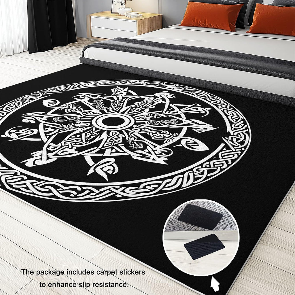 Rugs for Living Room 5x7 ft Area Rugs Golden Tree of Life Wolf Guitar Machine Washable Rug Soft Carpet Low Pile Non Slip Large Rugs for Bedroom Nursery Office Dining Room Home Deco