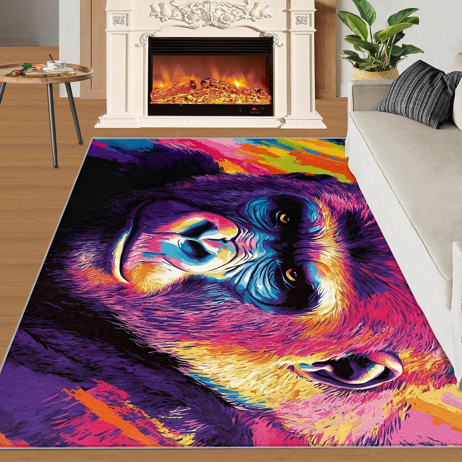 Gorillas Rug - 6x8 Rugs for Bedroom, Graffiti Gorillas Area Rug, Chimpanzee Washable Rugs for Living Room, Non Slip Animal Indoor Carpet - Home Decor, Tropical Wildlife Gifts for Kids