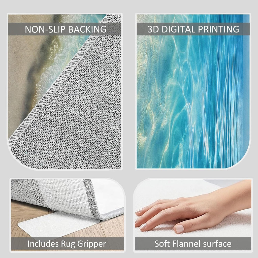 Washable Non-Slip Area Rug 5 x 7 ft, Ocean Beach Sunlight Print Washable Rugs for Living Room - Soft Nature Photography Low Pile Carpet for Bedroom Bedside Dining Room Nursery