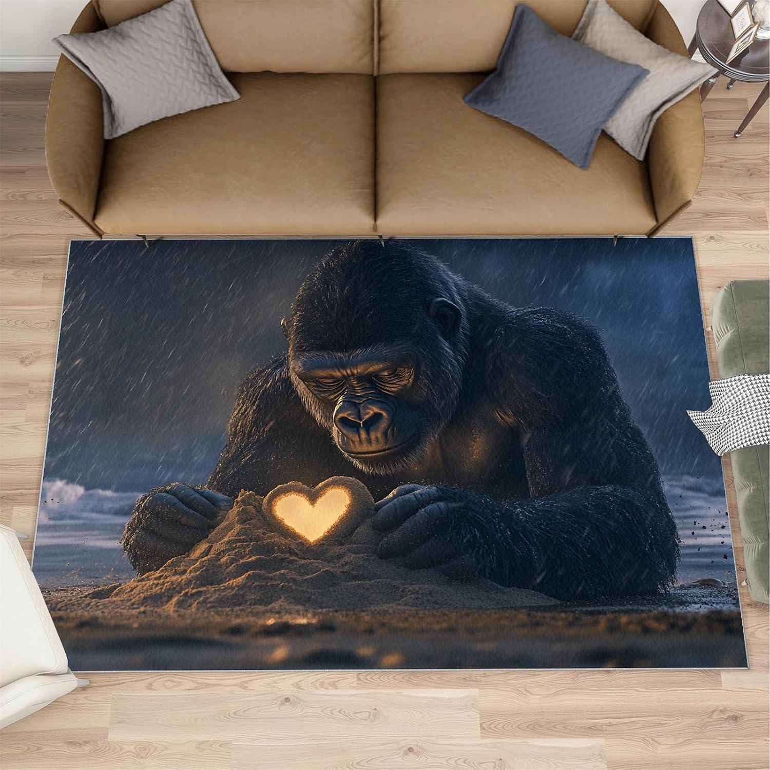 Gorillas Rug - 6x8 Rugs for Bedroom, Love Gorillas Area Rug, Chimpanzee Washable Rugs for Living Room, Non Slip Animal Indoor Carpet - Home Decor, Tropical Wildlife Gifts for Kids