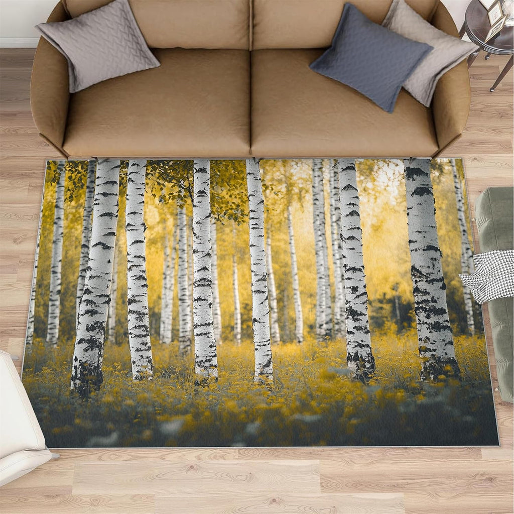 Forest Rugs for Living Room 6x8 Rug, Autumn Area Rug, Birch Trees Rugs, Large Machine Washable Rug, Non-Slip Floor Carpet for Bedroom Kids Room Home Decor