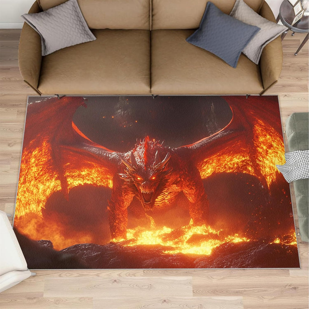 Dragon Rugs for Bedroom, Dragon Rug 6x8, Mythical Creatures Dining Room Rugs Washable & Non Slip Large Carpet for Home Decor