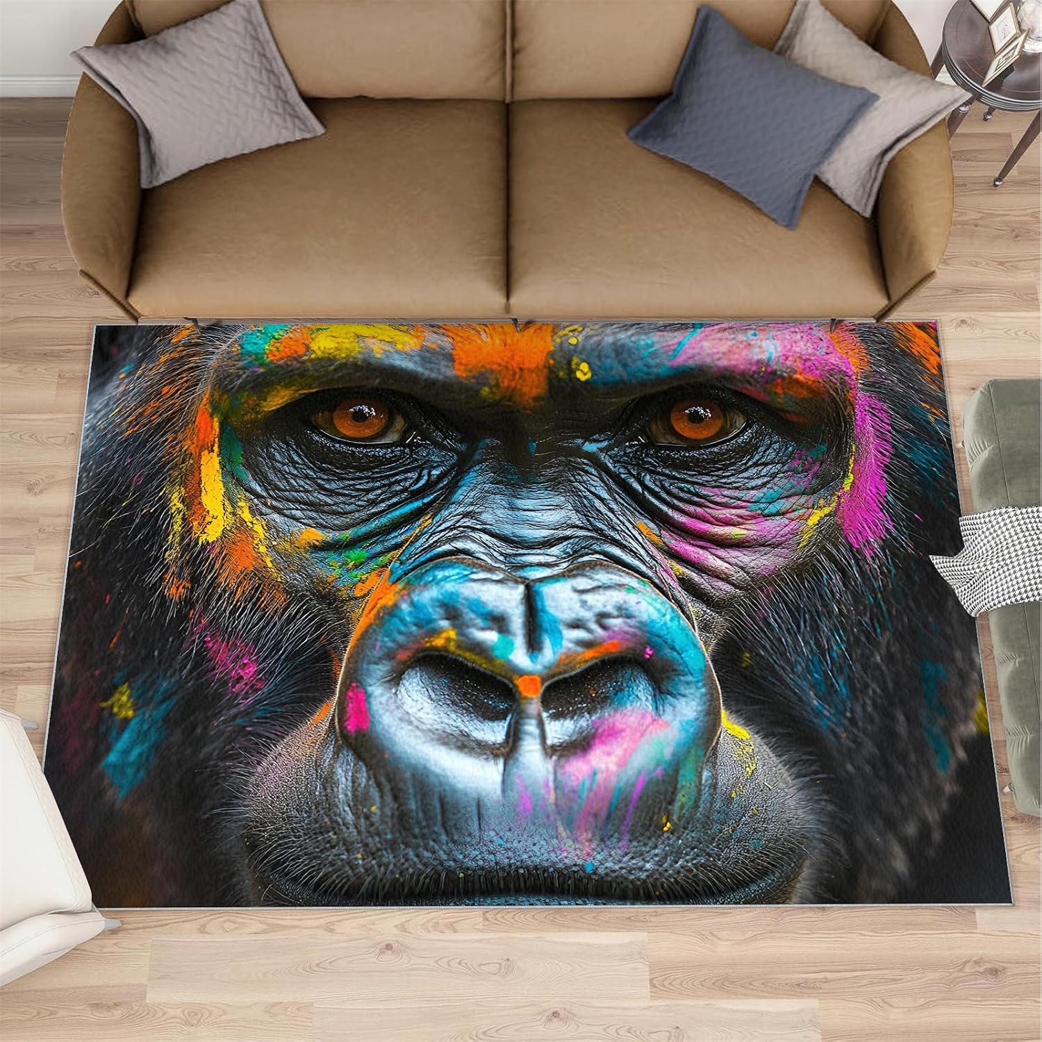 6x8 Gorilla Area Rug - Chimpanzee Large Rugs for Living Room, Paint Face Gorilla Carpet Area Rug for Girls Bedroom Kids Room Basement Office Classroom