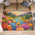 Florals Valley Rugs for Bedroom, Flowers Oil Painting Rug 6x8, Natural Mountains Dining Room Rugs Washable & Non Slip Large Carpet for Home Decor