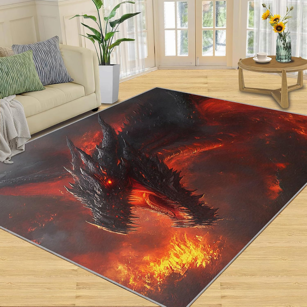 6x8 Dragon Area Rug - Fire Dragon Large Rugs for Living Room, Demon Wyrm Carpet Area Rug for Girls Bedroom Kids Room Basement Office Classroom