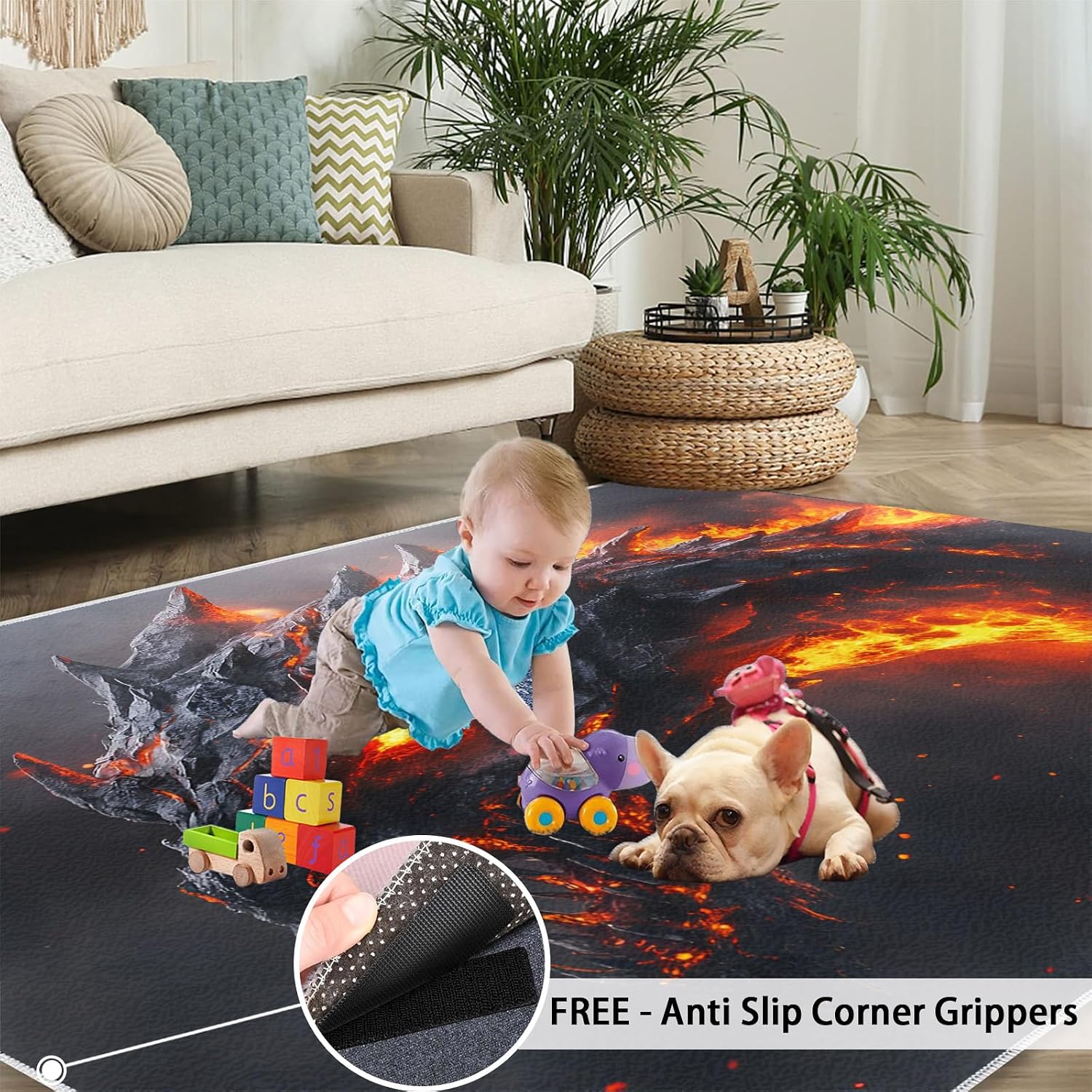 Dragon Rugs for Bedroom, Dragon Rug 6x8, Fantasy Creature Dining Room Rugs Washable & Non Slip Large Carpet for Home Decor