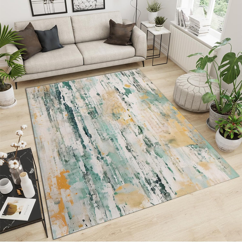 Light Blue Graffiti Area Rug, Nordic Modern Minimalist Luxury Print Large Area Rugs, Indoor Non-Slip Kids Rugs, Machine Washable Breathable Durable Carpet for Front Entrance Floor Decor,6 x 8ft