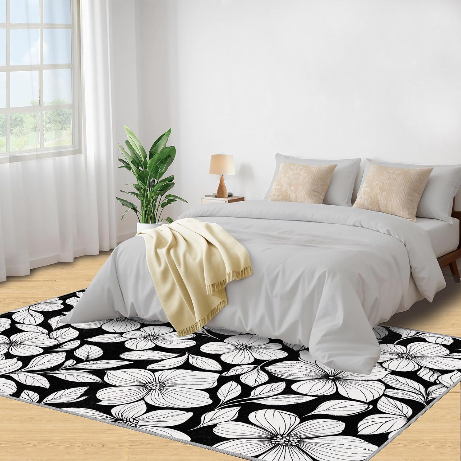 Florals Rugs for Bedroom, Abstract Flowers Rug 6x8, Rural Flowers Dining Room Rugs Washable & Non Slip Large Carpet for Home Decor