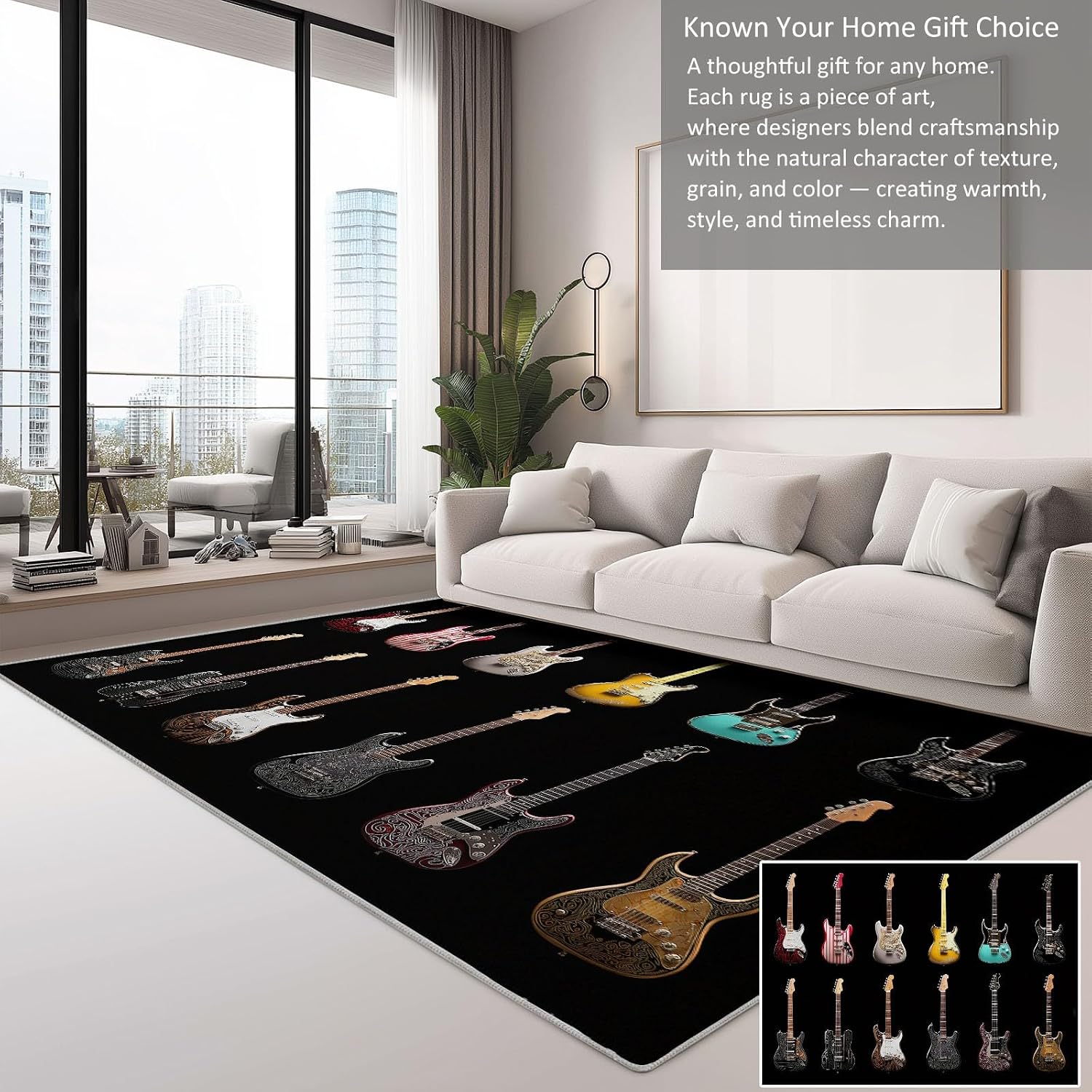 5' x 8' Rugs Living Room Modern Area Rug Bedroom, Non Slip Durable Large Floor Carpet Music Guitar Stripes Indoor Carpet Washable for Dining Room Kitchen Kids Playroom Dorm