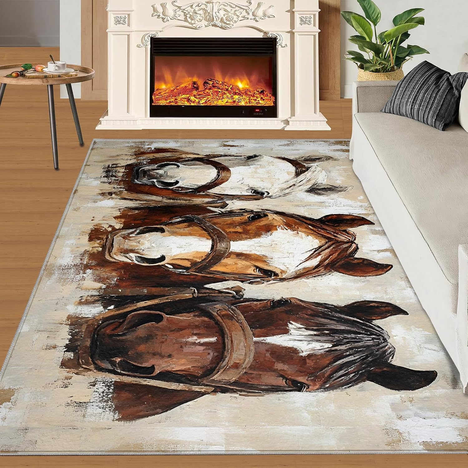 6x8 Horse Area Rug - Horse Head Large Rugs for Living Room, Vintage Animal Oil Painting Carpet Area Rug for Girls Bedroom Kids Room Basement Office Classroom