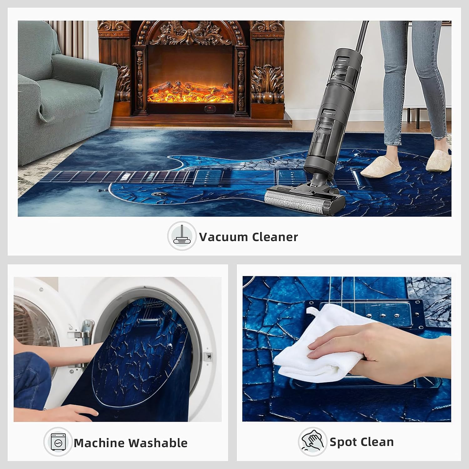 Guitar Rug 5x7-5x7 Rug, Music Area Rugs for Bedroom, Musical Instrument Rugs for Living Room, Boys Washable Carpet, Guitar Home Decor & Gifts