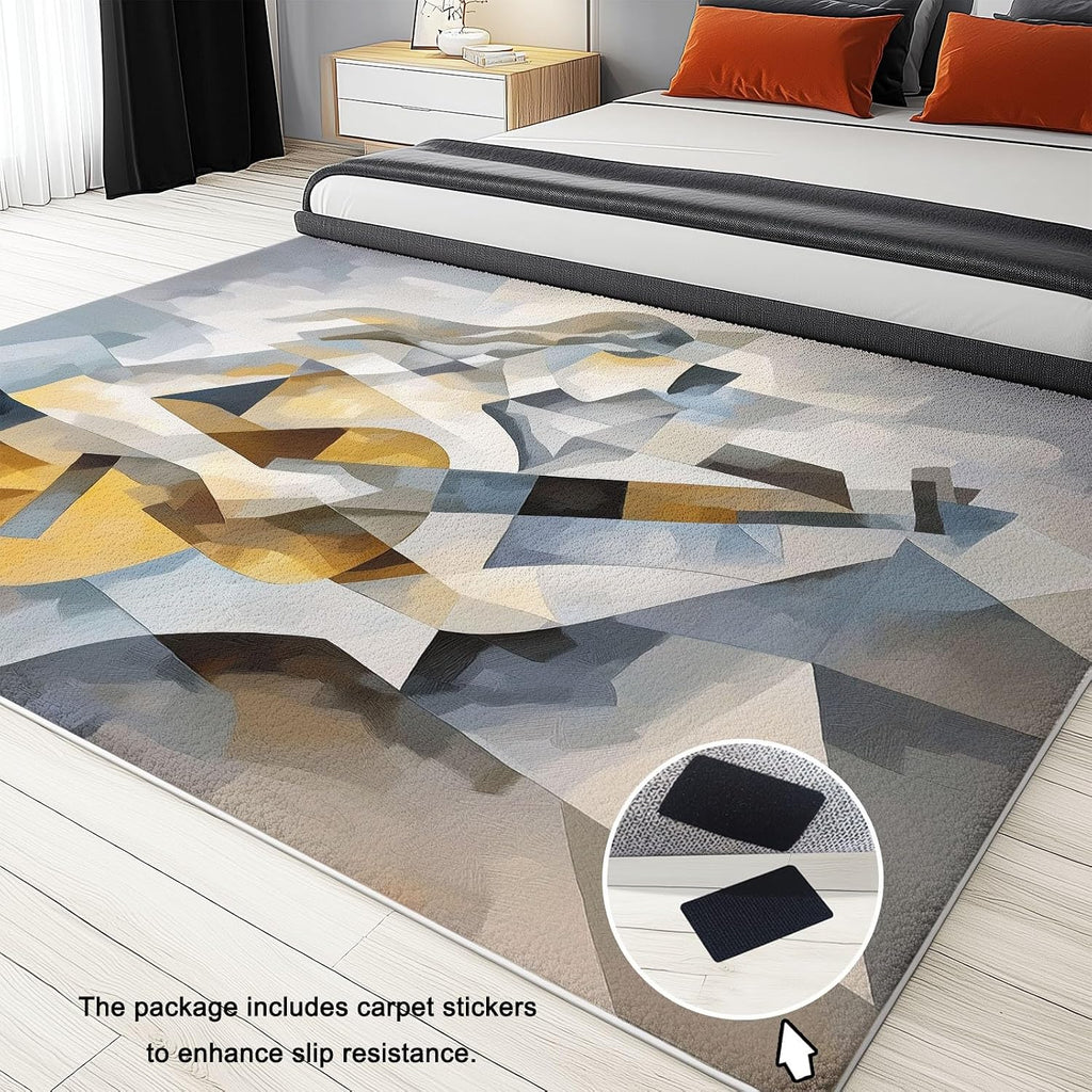 Flannel Anti-Slip Carpet, Music Elements Textures Guitar Girl Printed Design, Flannel Area Rug for Living Room Bedroom Dorm Room Decoration 5 x 8 ft Front Door mat Indoor carpett Colorful