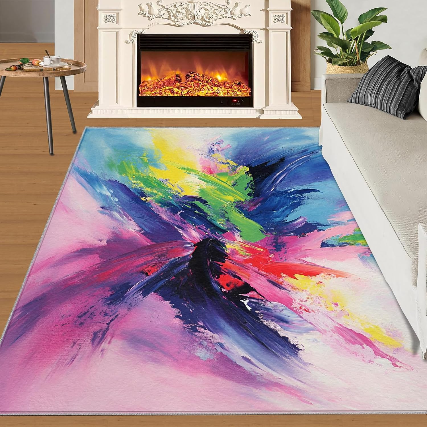 Abstract Rug 6x8-6x8 Rug, Oil Painting Area Rugs for Living Room Bedroom, Modern Colorful Smear Rugs, Fashion Washable Carpet, Art Carpet, Abstract Home Decor