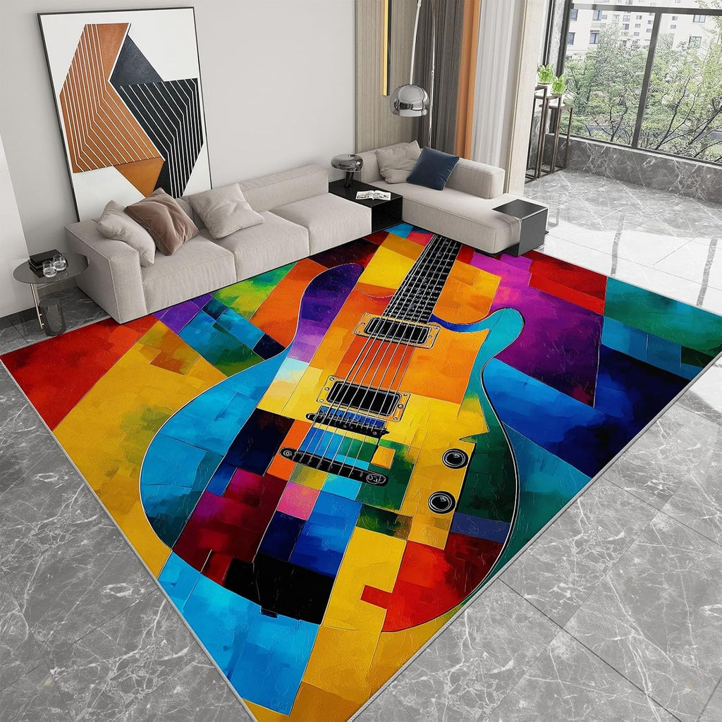 Area Rug 5x7 ft Abstract Colorful Guitar Living Room Rugs Non-Slip Carpet Large Soft Indoor Washable Rug for Bedroom Dining Room Playroom Nursery Home Decor Floor Mat