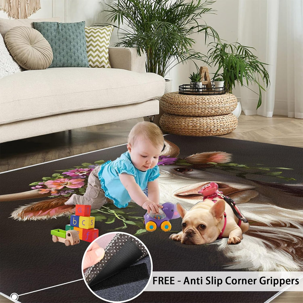 Cow Rug 6x8, Farm Cattle Rugs for Bedroom, Rural Animals Rugs for Living Room, Home Decor Area Rug, Non-Slip Machine Washable Carpet