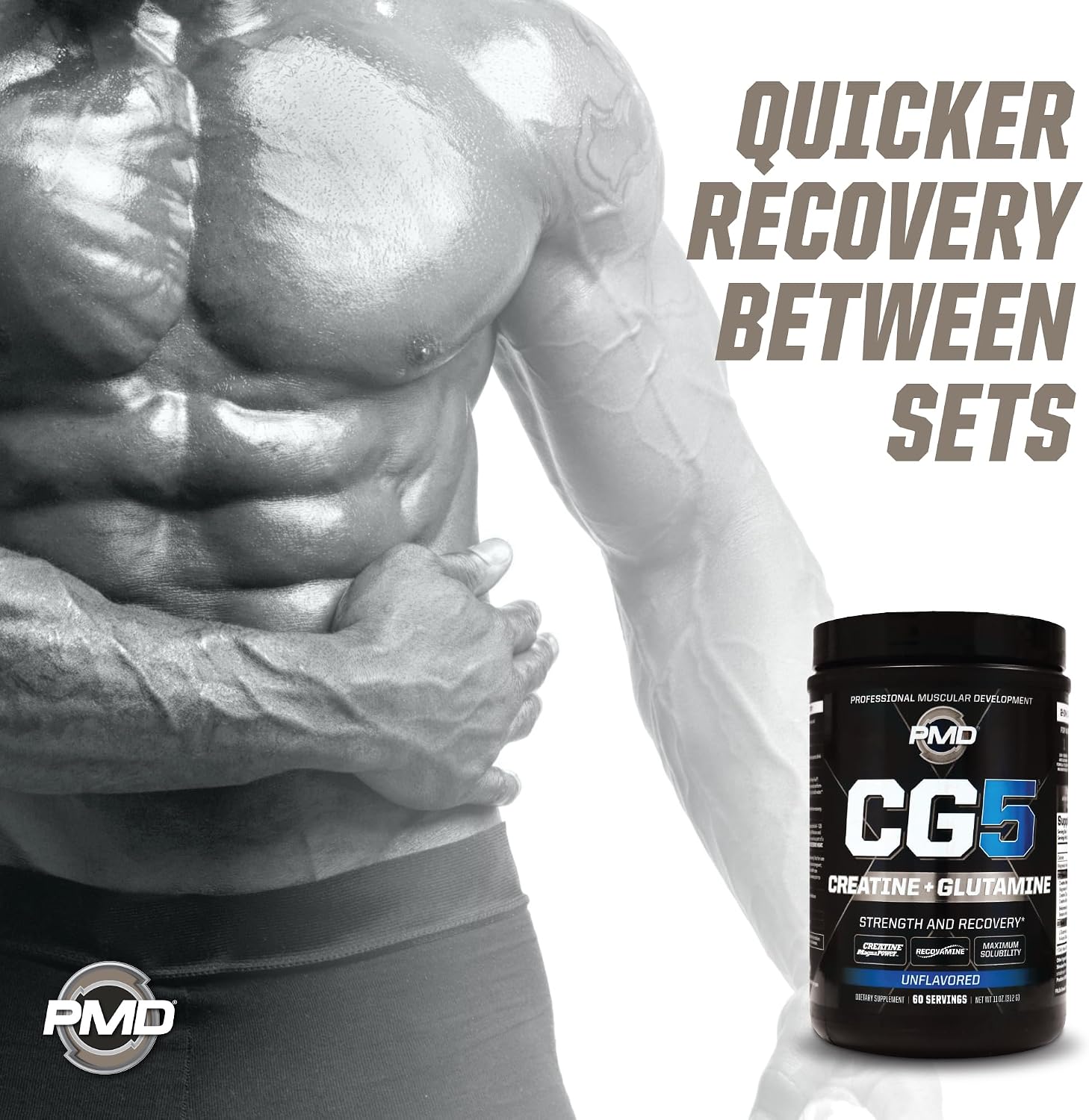 PMD Sports CG5 Premium Creatine & L Glutamine Powder, Power Recovery, Build Lean Muscle, Increase Workout Performance, Maximum Strength Pre Workout & Post Workout, Unflavored, 60 Servings (Pack of 2)