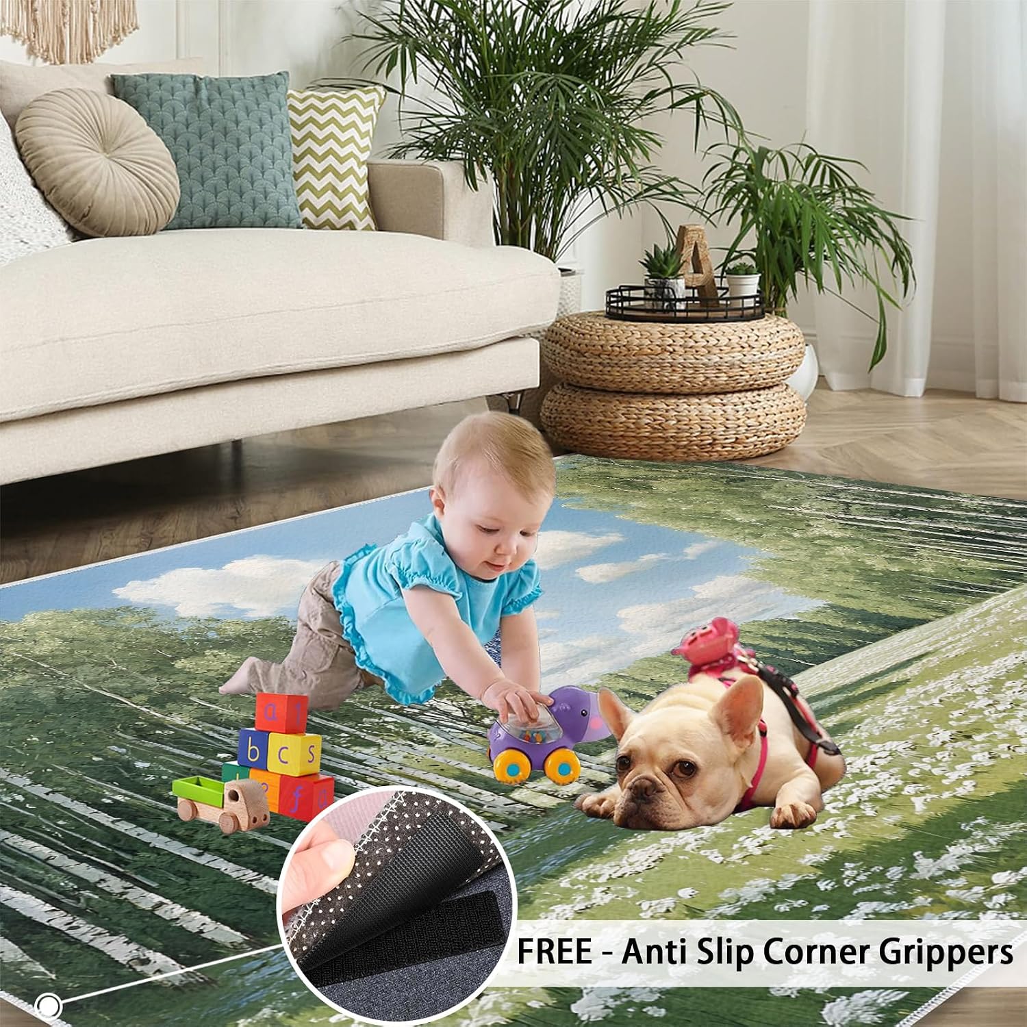 Forest Rug 6x8, Birch Tree Area Rug, Natural Landscape Rugs for Living Room, Washable Rugs for Bedroom, Non Slip Low Pile Floor Mats