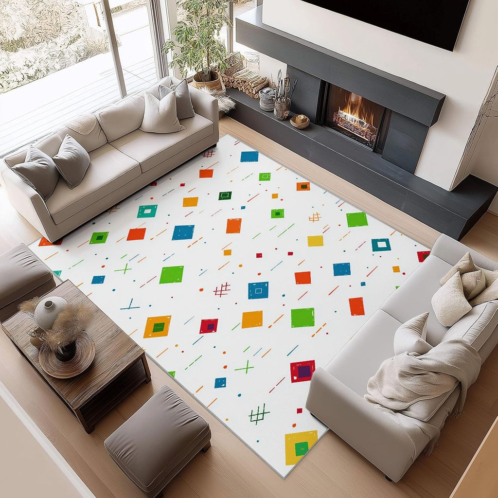 Geometric Rhombus Stripes Print 5 x 7 ft Area Rugs for Living Room, Soft Washable Rugs for Bedroom Non Slip Minimalist Carpet, Stain Resistant Throw Carpet for Office Nursery Dining Room