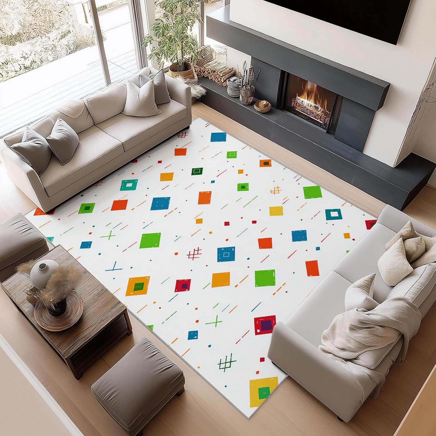 Geometric Rhombus Stripes Print 5 x 7 ft Area Rugs for Living Room, Soft Washable Rugs for Bedroom Non Slip Minimalist Carpet, Stain Resistant Throw Carpet for Office Nursery Dining Room