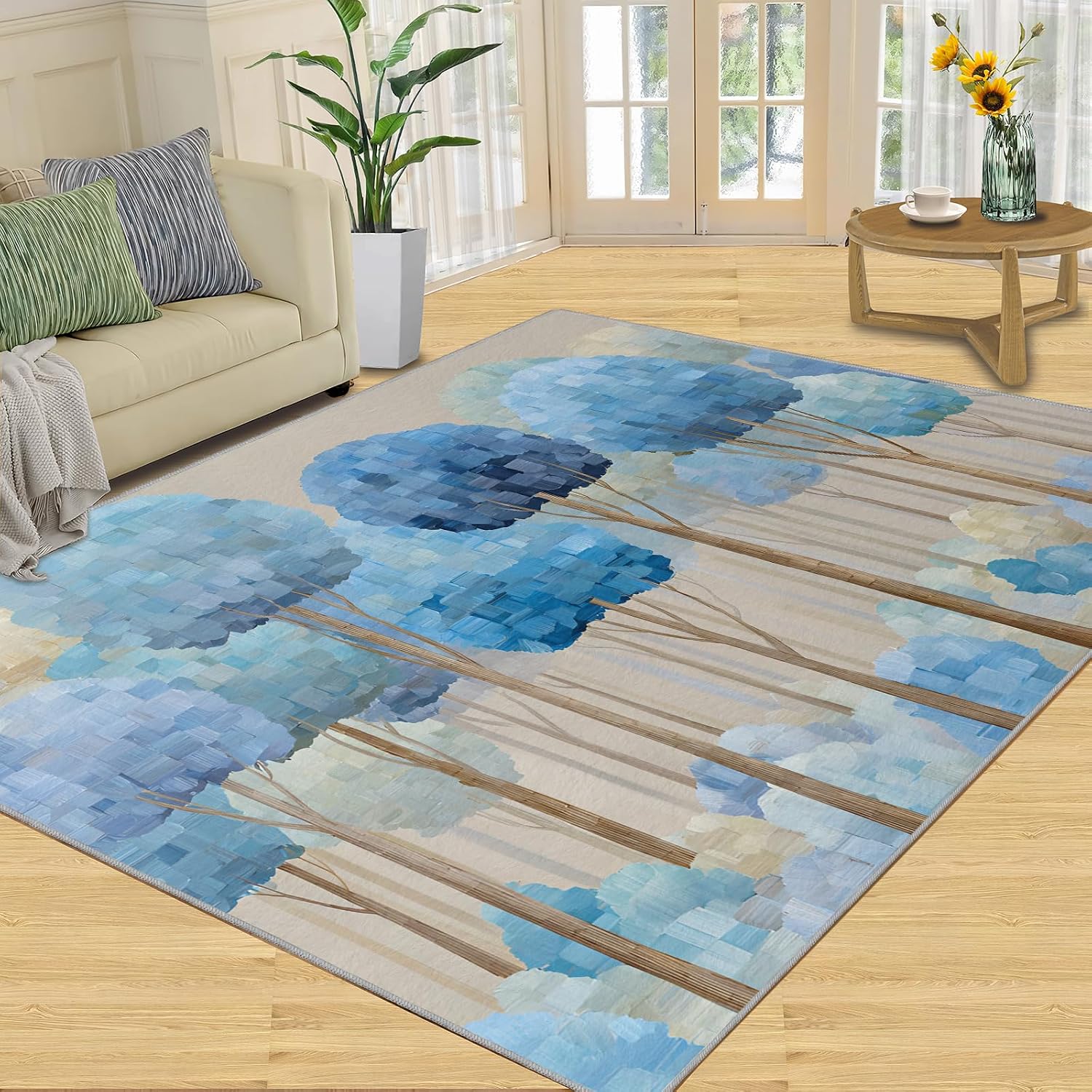 Forest Rugs for Bedroom, Abstract Trees Rug 6x8, Treescape Dining Room Rugs Washable & Non Slip Large Carpet for Home Decor