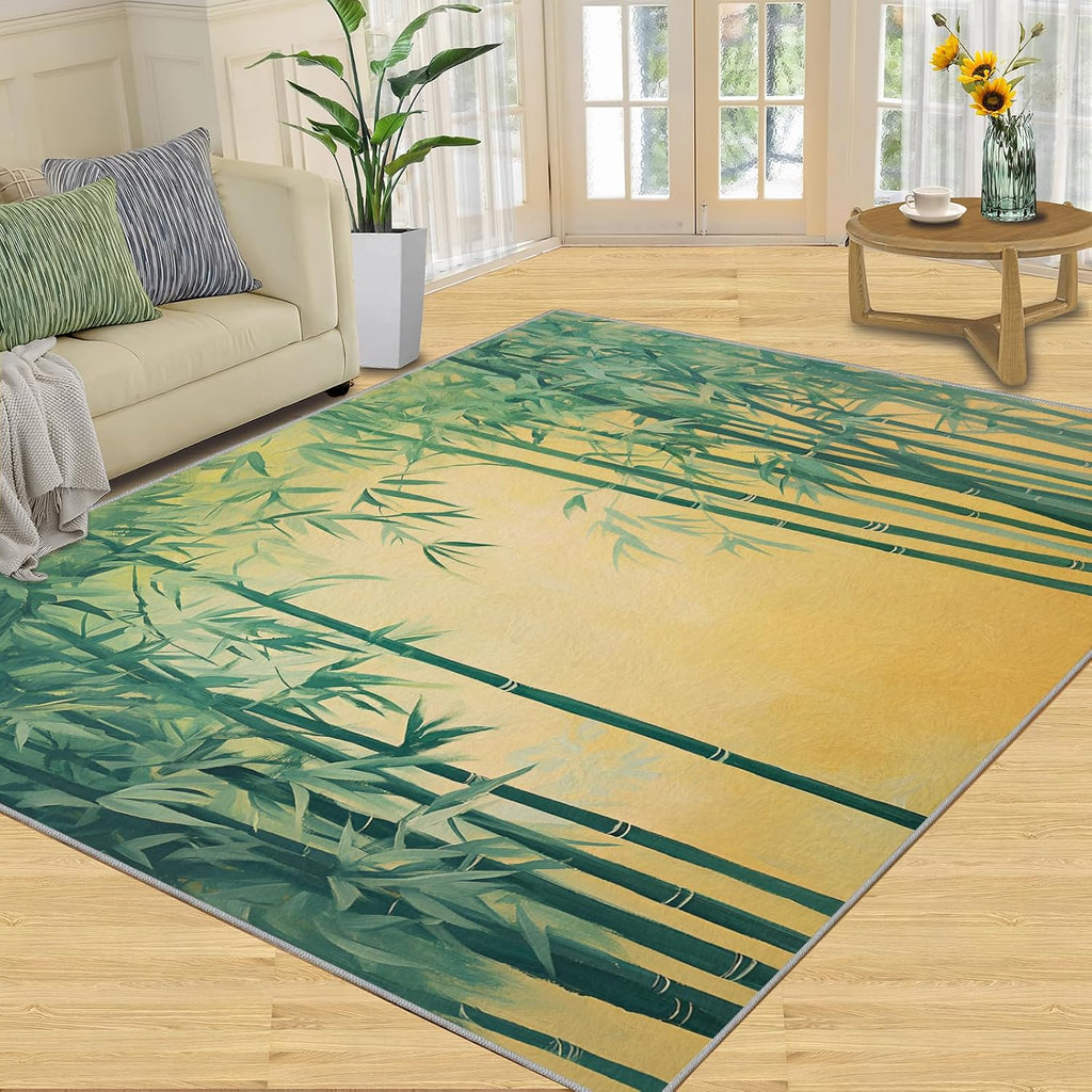 Green Bamboo Forest Rugs for Living Room, Chinese Bamboo Bedroom Rug, Home Decor Area Rug for Study Office Decor Floor Mat 6x8
