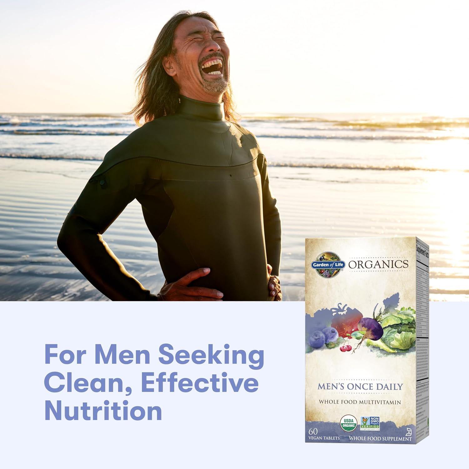 Garden of Life Once Daily Whole Food Multivitamin for Men, Organic Mens Vitamins & Minerals, Vitamin C, Zinc, Vegan, for Health & Well-Being, 60 Tablets (Pack of 6)