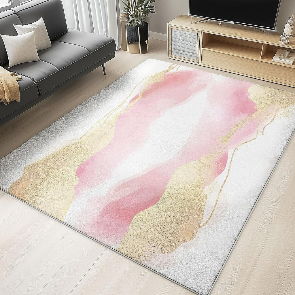 Elegant Blush Marble Washable Modern Area Rug - 6 x 8 ft Rugs for Living Room, Bedroom, Machine Washable Rug Soft Non Slip Non Shedding Area Rug - Multicolor, 6 x 8 ft