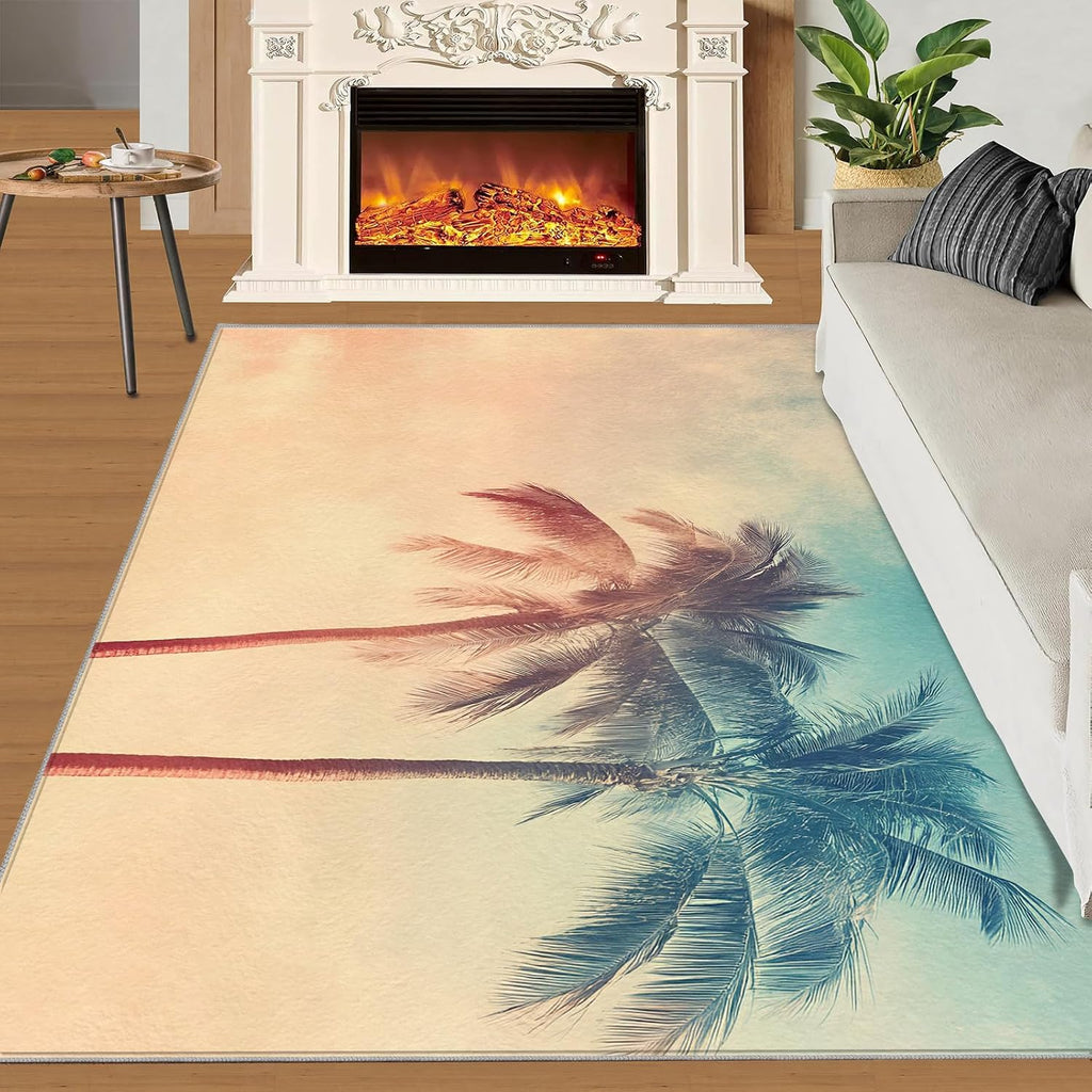 Palm Tree Rug 6x8-6x8 Rug, Tropical Area Rugs for Living Room Bedroom, Palm Tree Area Rugs, Summer Carpet, Washable Carpet, Tropical Home Decor & Gifts