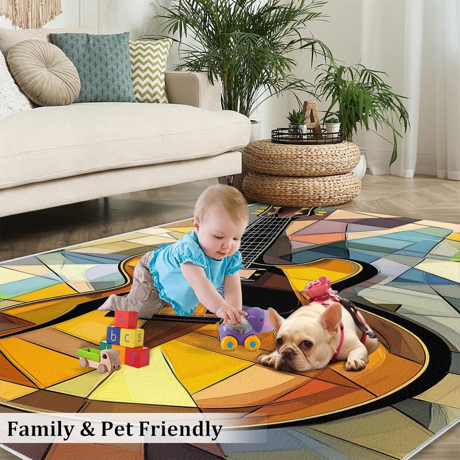 Drums Rug & Home Decor - 5x7 Rug, Glass Rugs for Bedroom, Boys Cool Washable Rugs for Living Room, Rock and Roll Carpet, Non Slip Indoor Drums Floor Mats & Music Room Decor