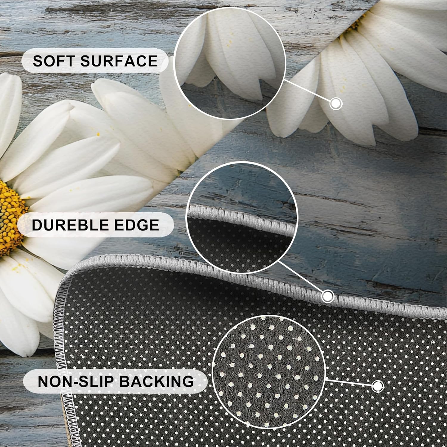 Daisy Rugs for Girls Room, Wooden Board Background Area Rug, Washable Bedroom Rug for Living Room Study Office Decor Floor Mat 6x8