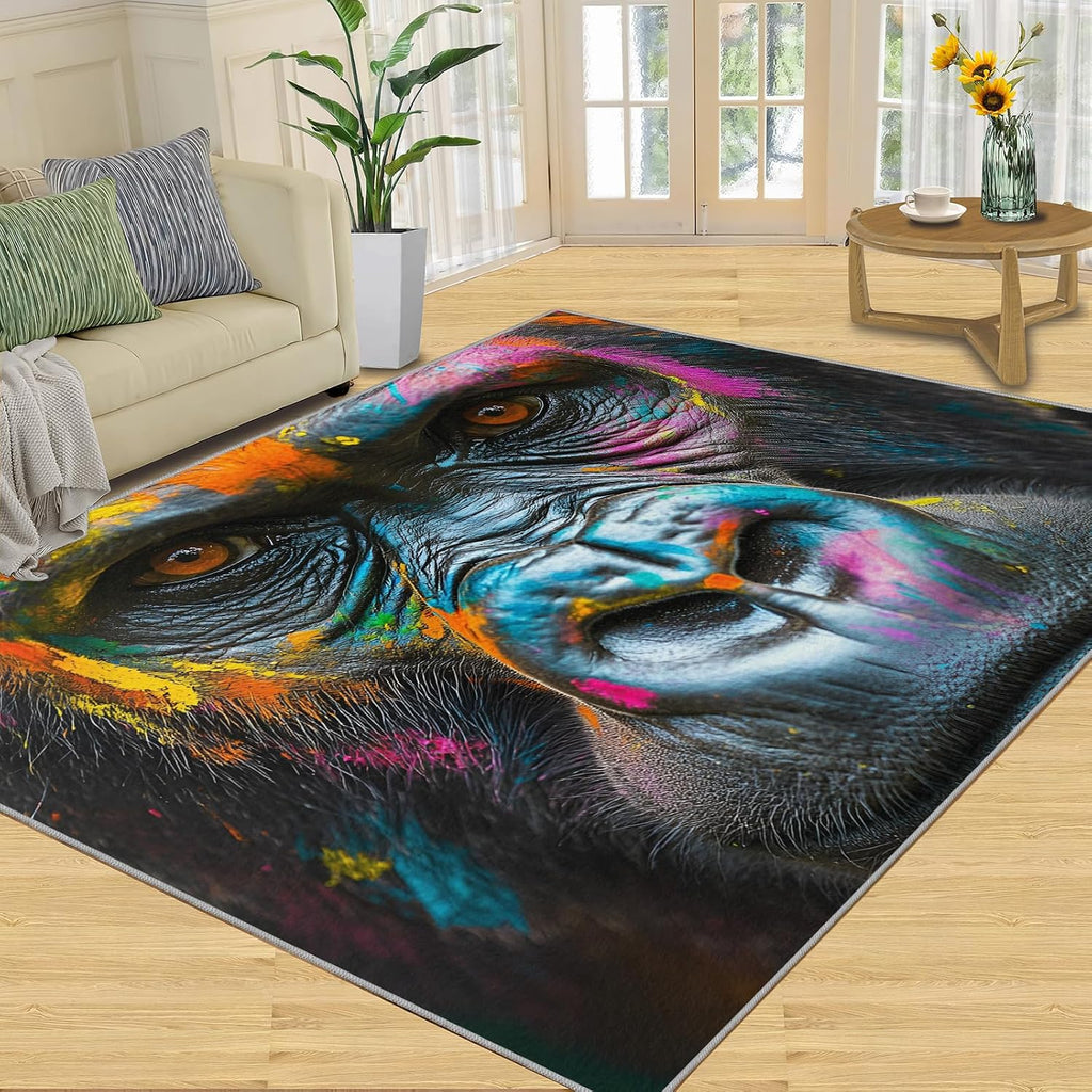 6x8 Gorilla Area Rug - Chimpanzee Large Rugs for Living Room, Paint Face Gorilla Carpet Area Rug for Girls Bedroom Kids Room Basement Office Classroom