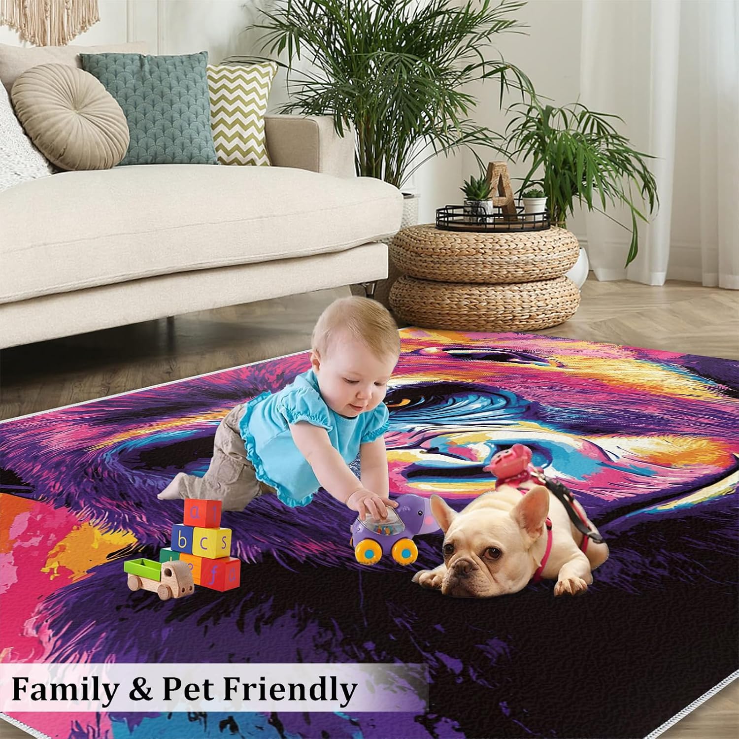 Gorillas Rug - 6x8 Rugs for Bedroom, Graffiti Gorillas Area Rug, Chimpanzee Washable Rugs for Living Room, Non Slip Animal Indoor Carpet - Home Decor, Tropical Wildlife Gifts for Kids
