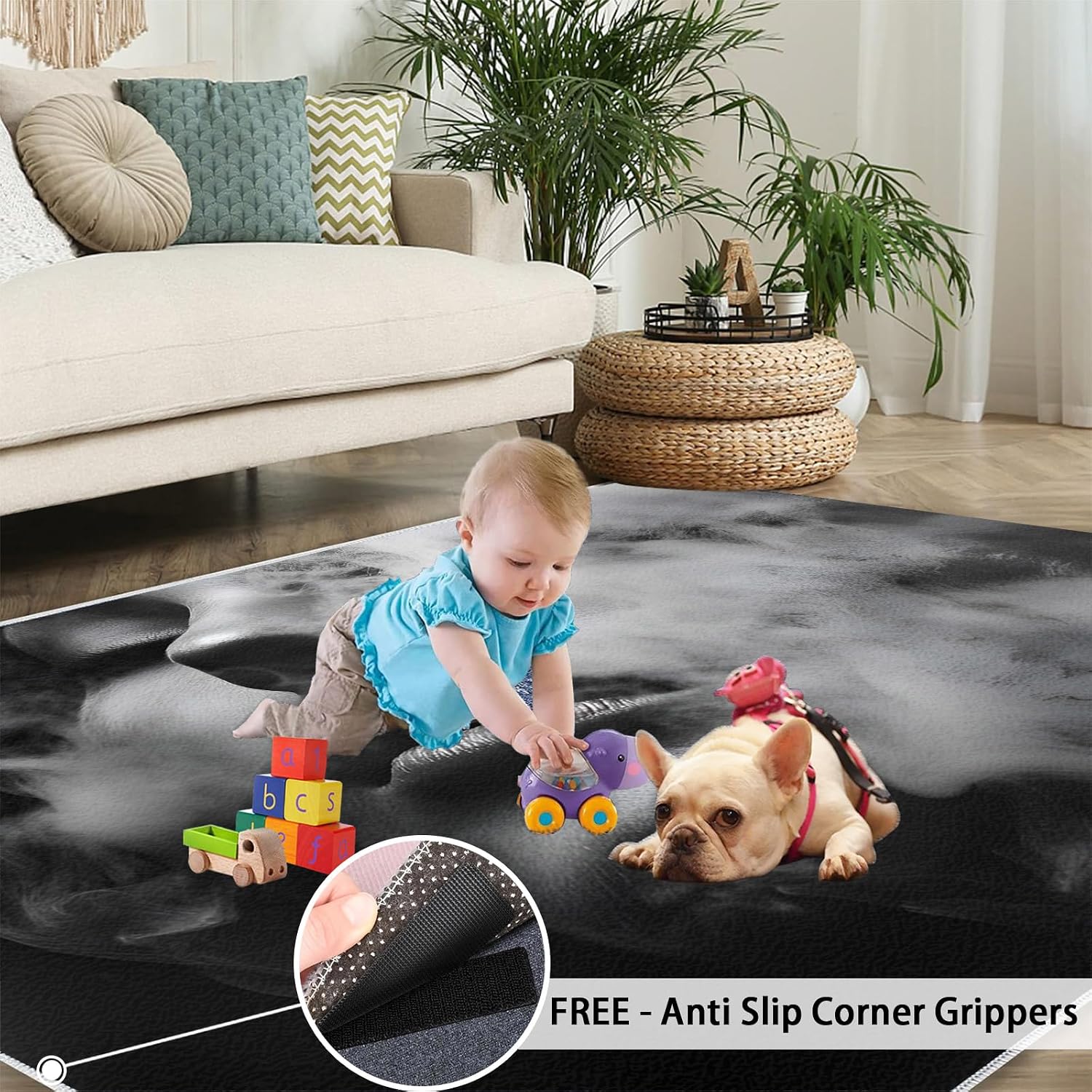 6x8 Human Face Area Rug - Abstract Large Rugs for Living Room, Mysterious Carpet Area Rug for Girls Bedroom Kids Room Basement Office Classroom