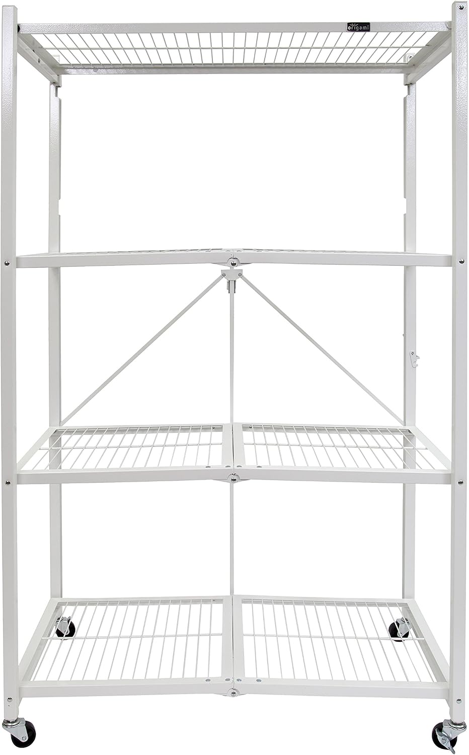 Origami 3-Pack R5 Storage Rack, 4-Tier Heavy-Duty Foldable Steel Shelf with Wheels, White