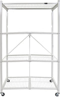 Origami 2-Pack R5 Storage Rack, 4-Tier Heavy-Duty Foldable Steel Shelf with Wheels, White
