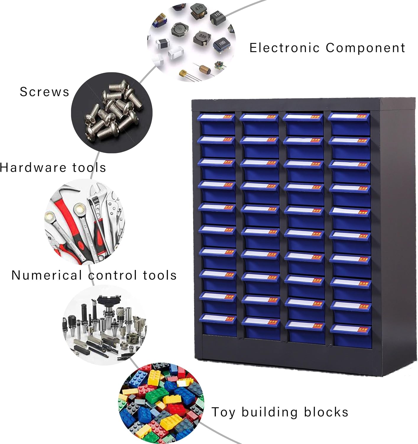 40 Drawer Storage Parts Cabinet Garage Organizer for Bolt Nut Storage Steel ABS/PS Material Drawer Size 7.6 * 3.8 * 1.85 Inch