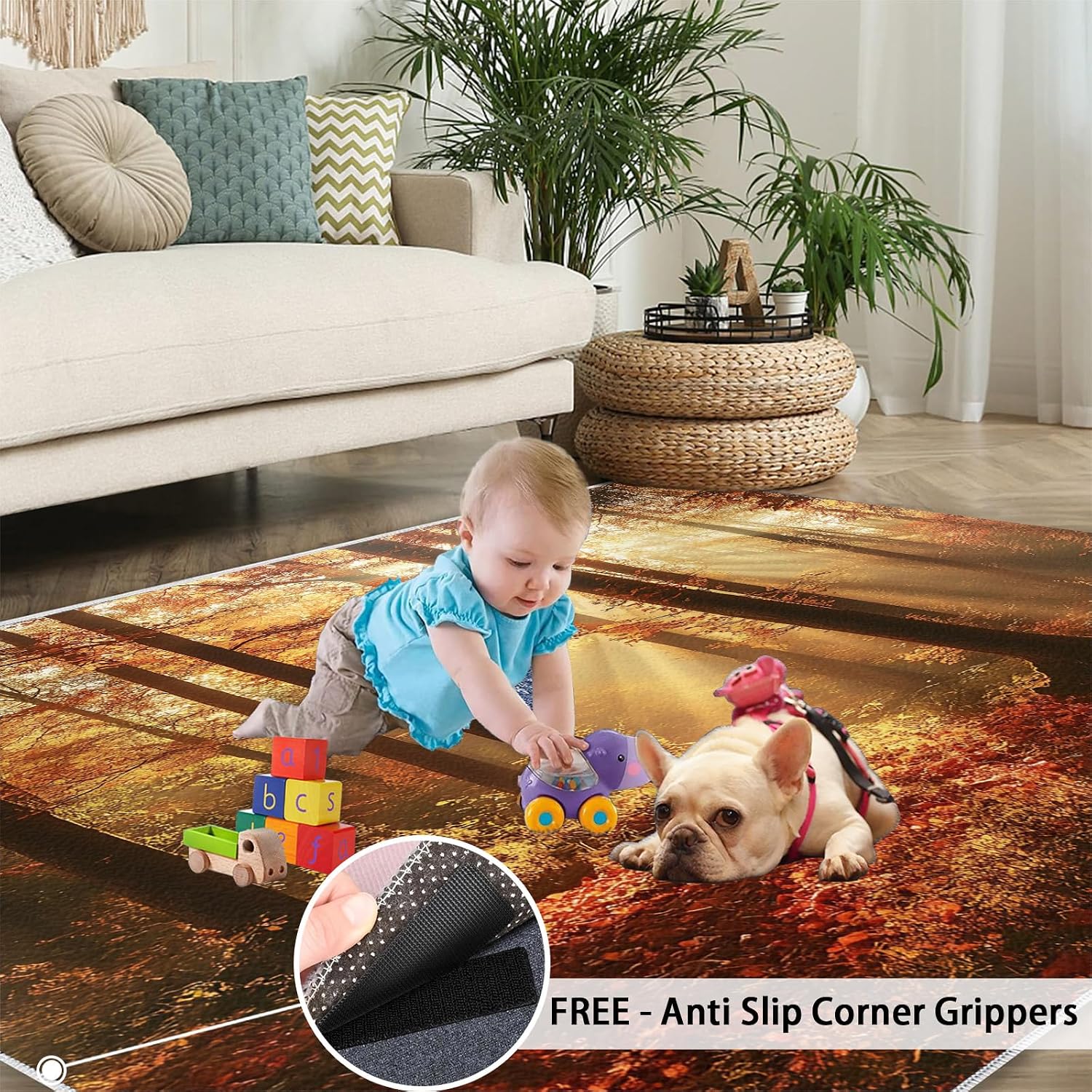 Forest Rug 6x8, Forest Rugs for Bedroom, Autumn Scenery Rugs for Living Room, Washable Area Rug for Boys Girls Room, Non Slip & Low Pile Carpet