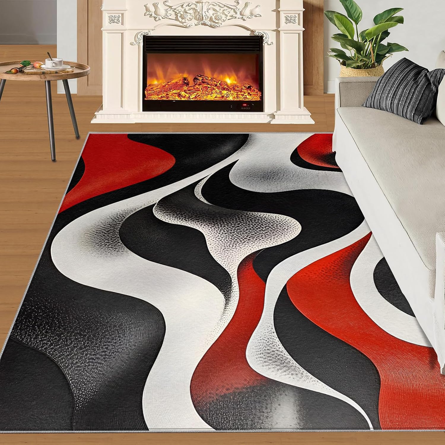 Abstract Rugs for Living Room 6x8ft, Black and Red Rugs, Modern Rug, Decor Carpet for Bedroom Dining Room Non Slip Area Rug